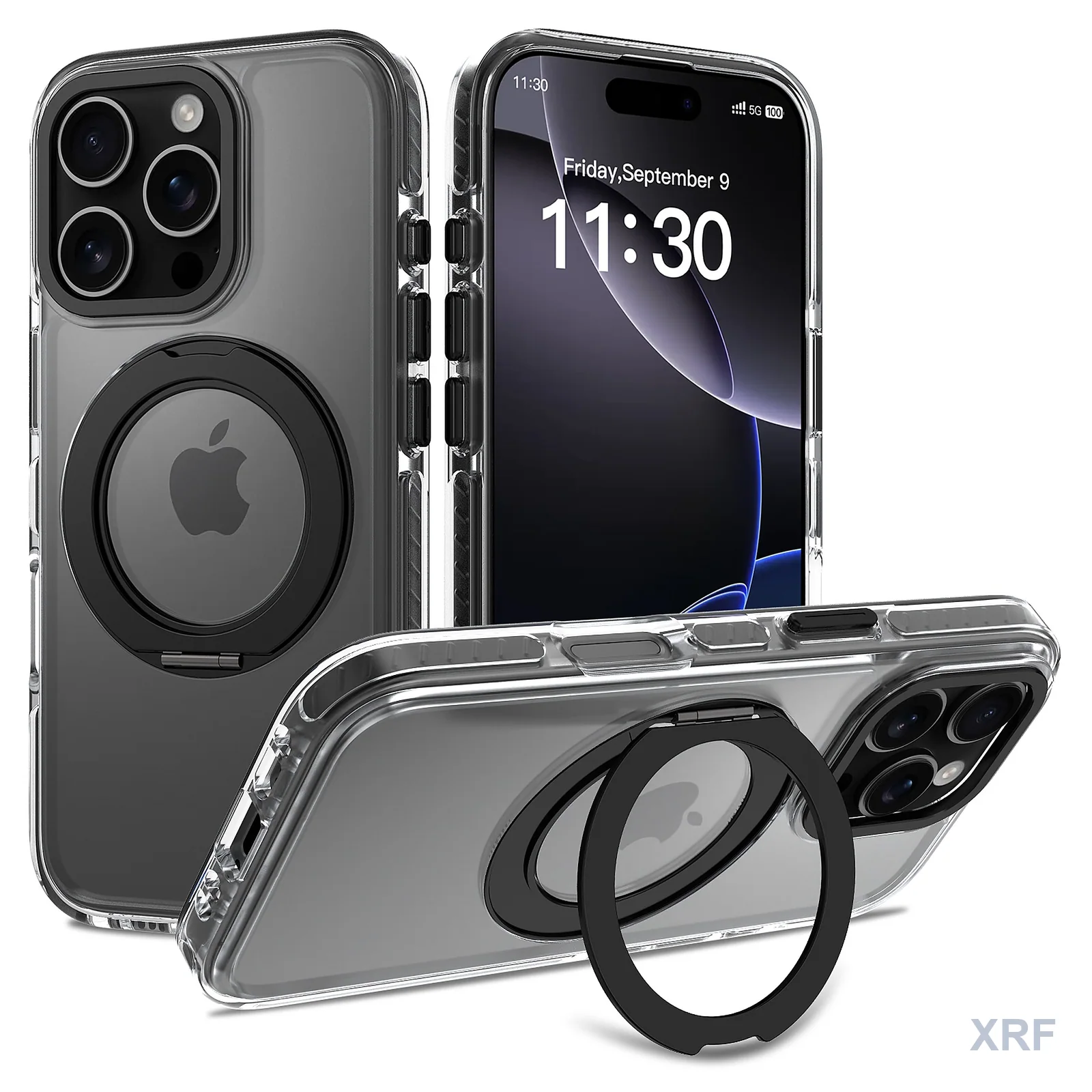 Apple iPhone 16 Pro Case Prism Two-Tone Iridescent Orbit Stand wholesale phone case — XRF XRF-IP16P-001