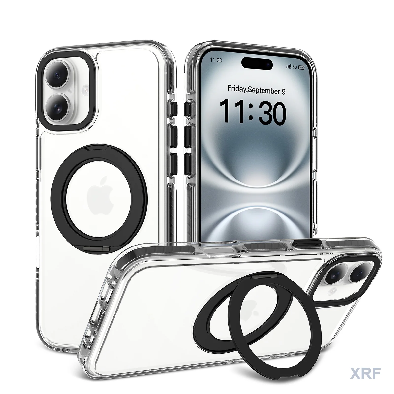Apple iPhone 16 Plus Case Prism Two-Tone Iridescent Clear Orbit Stand wholesale phone case — XRF XRF-IP16PL-009