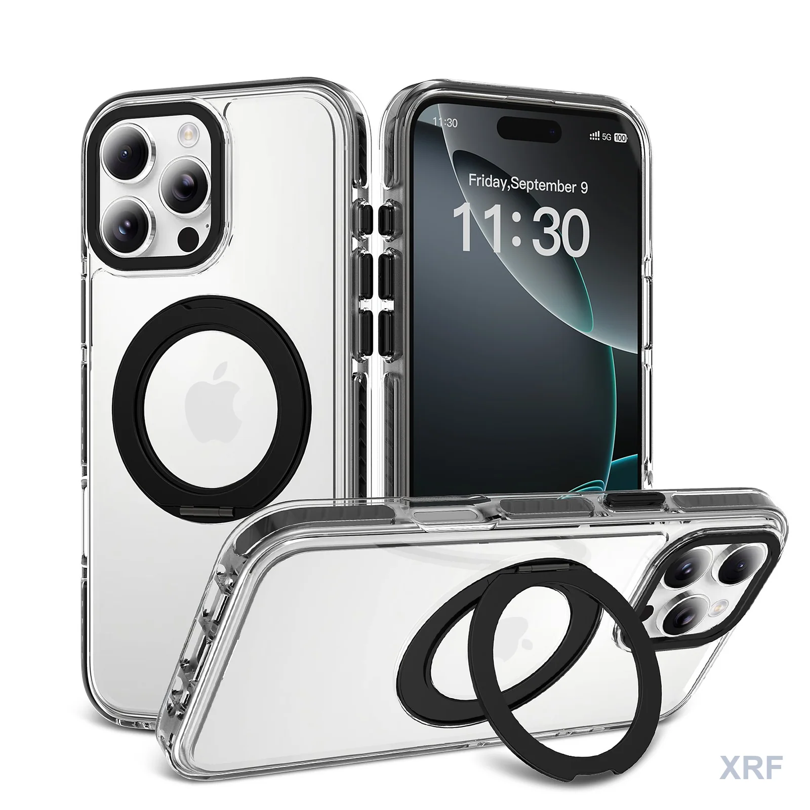 Apple iPhone 16 Pro Max Case Prism Two-Tone Iridescent Clear Orbit Stand wholesale phone case — XRF XRF-IP16PM-007