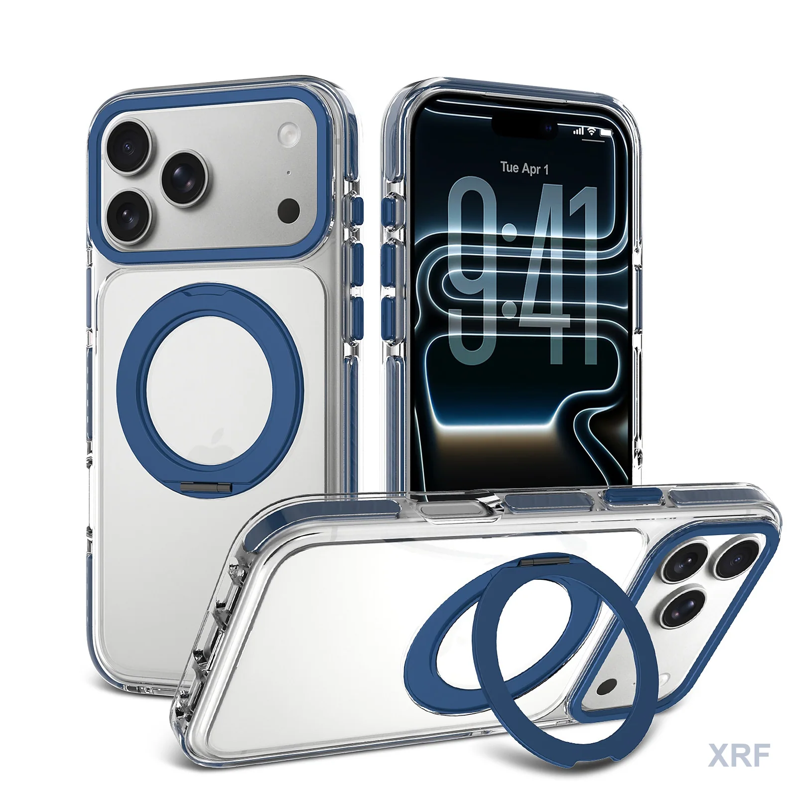 Apple iPhone 18 Pro Max Case Prism Two-Tone Iridescent Clear Orbit Stand wholesale phone case — XRF XRF-IP18PM-003