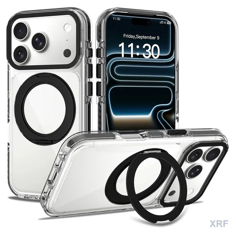 Apple iPhone 18 Pro Case Prism Two-Tone Iridescent Clear Orbit Stand wholesale phone case — XRF XRF-IP18P-009