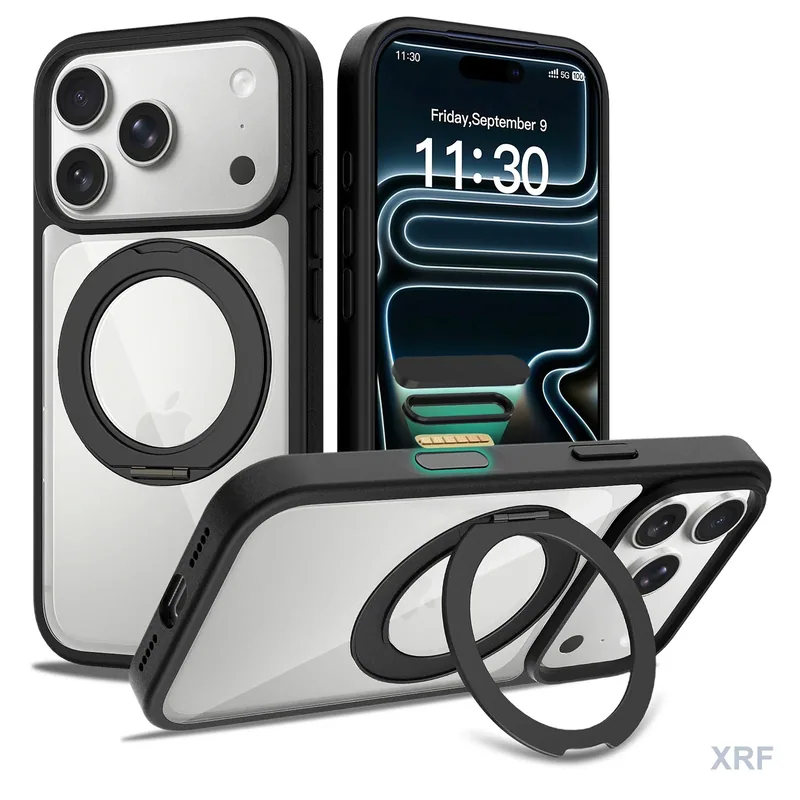 Apple iPhone 18 Pro Case Aegis Clear Camera-Control Button Orbit Stand wholesale phone case — XRF XRF-IP18P-015