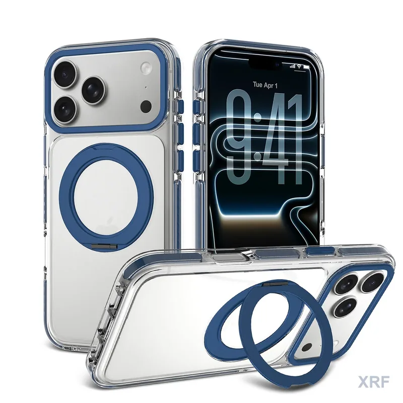 Apple iPhone 18 Pro Max Case Prism Two-Tone Iridescent Clear Orbit Stand wholesale phone case — XRF XRF-IP18PM-003